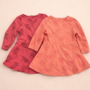 Cat & Jack 18M Toddler Dress Bundle Unicorn & Heart Print Long Sleeve